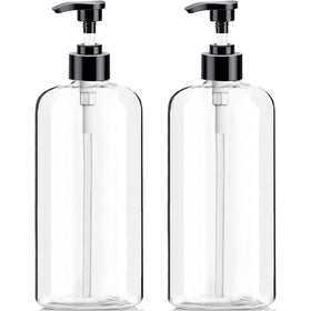 Vioetry empty pump bottles 32oz set, clear and ready for organized storage.