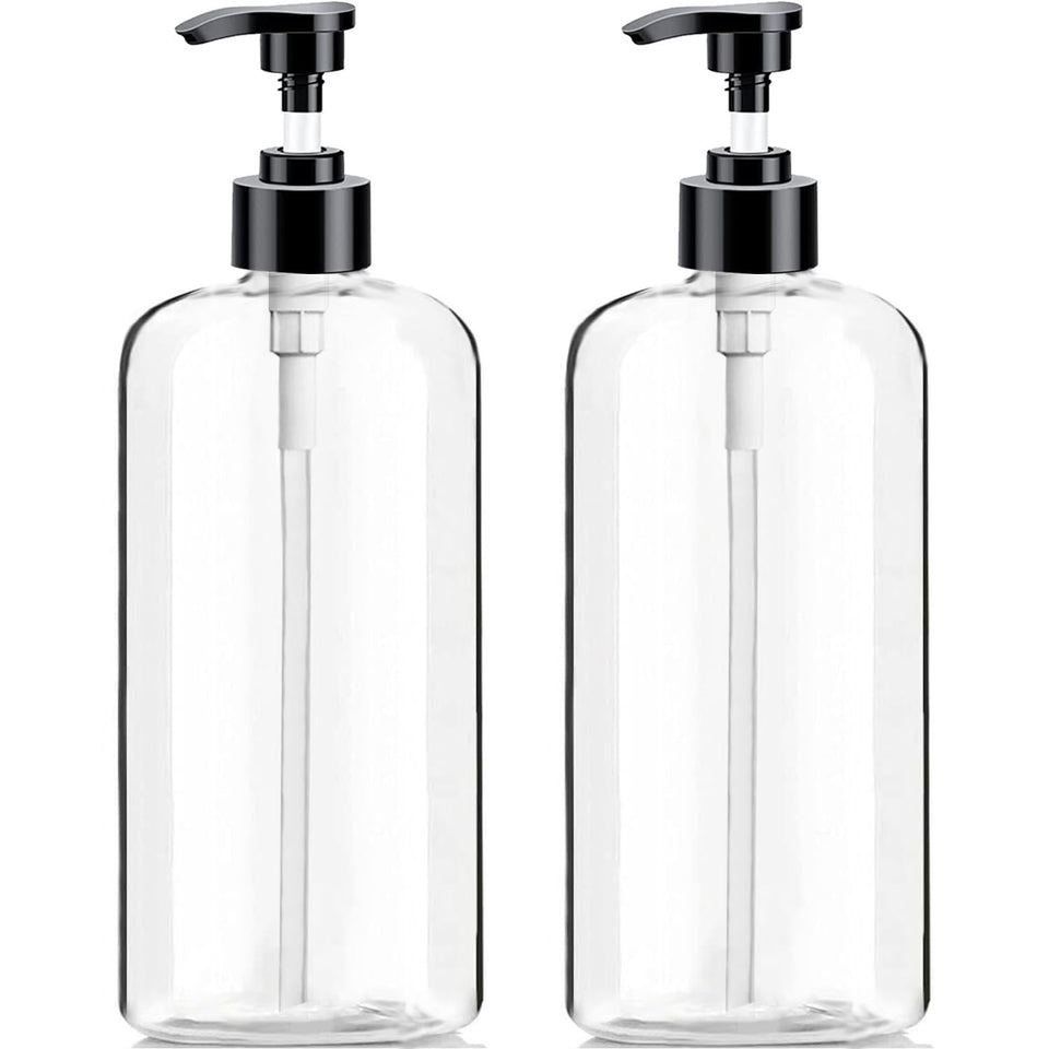 Vioetry empty pump bottles 32oz set, clear and ready for organized storage.