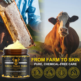 VIOFAIRY ingredients: grass-fed beef tallow, raw honey, beeswax for gentle nourishment.