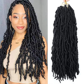 VIOLET 18-inch soft locs crochet hair close-up, natural look and smooth texture