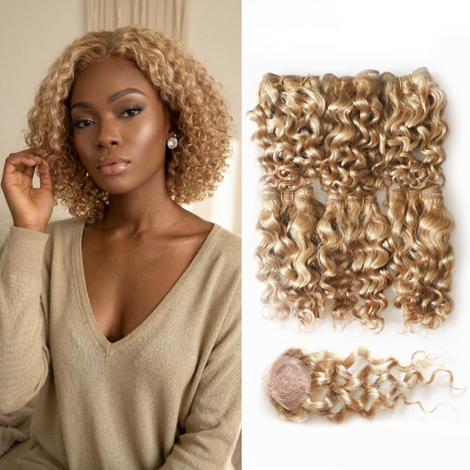 VIOLET Brazilian dark blonde bundle close-up showing natural texture for blending