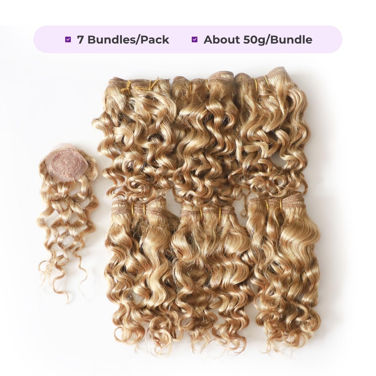 VIOLET honey-blonde bundles-weft detail for strong hold and smooth texture