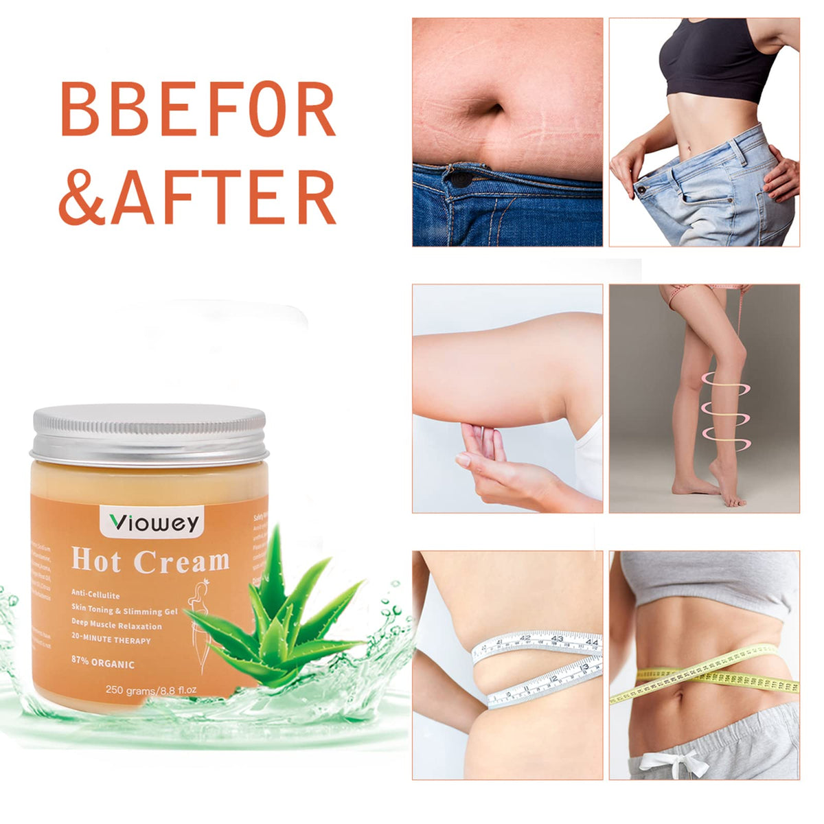 Viowey Hot Cream applied to the waist and arms during daily routines for contouring.