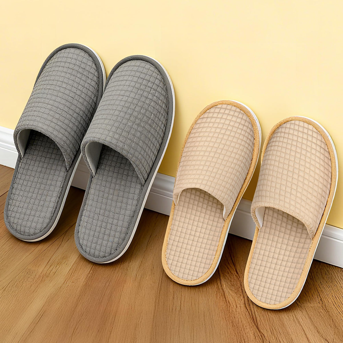 Vipay beige M size slippers offer comfortable guest fit