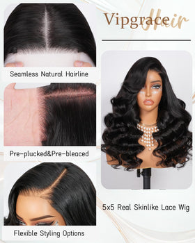 Vipgrace 5x5 wig side view highlights seamless transition to skin