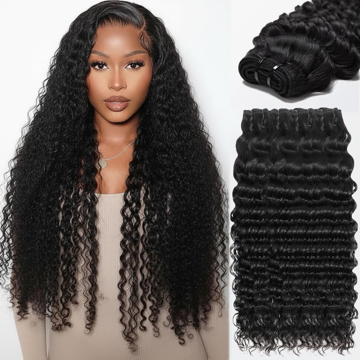 VipHonor Deep Wave 18-inch bundle shows rich curls for versatile daily styling.