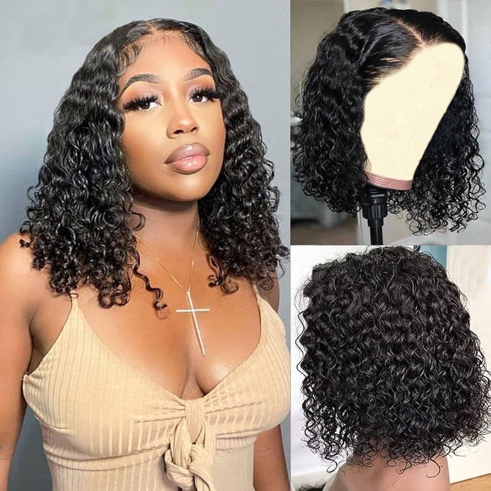 virginess wear and go glueless wig deep wave bob 12 inch for quick styling