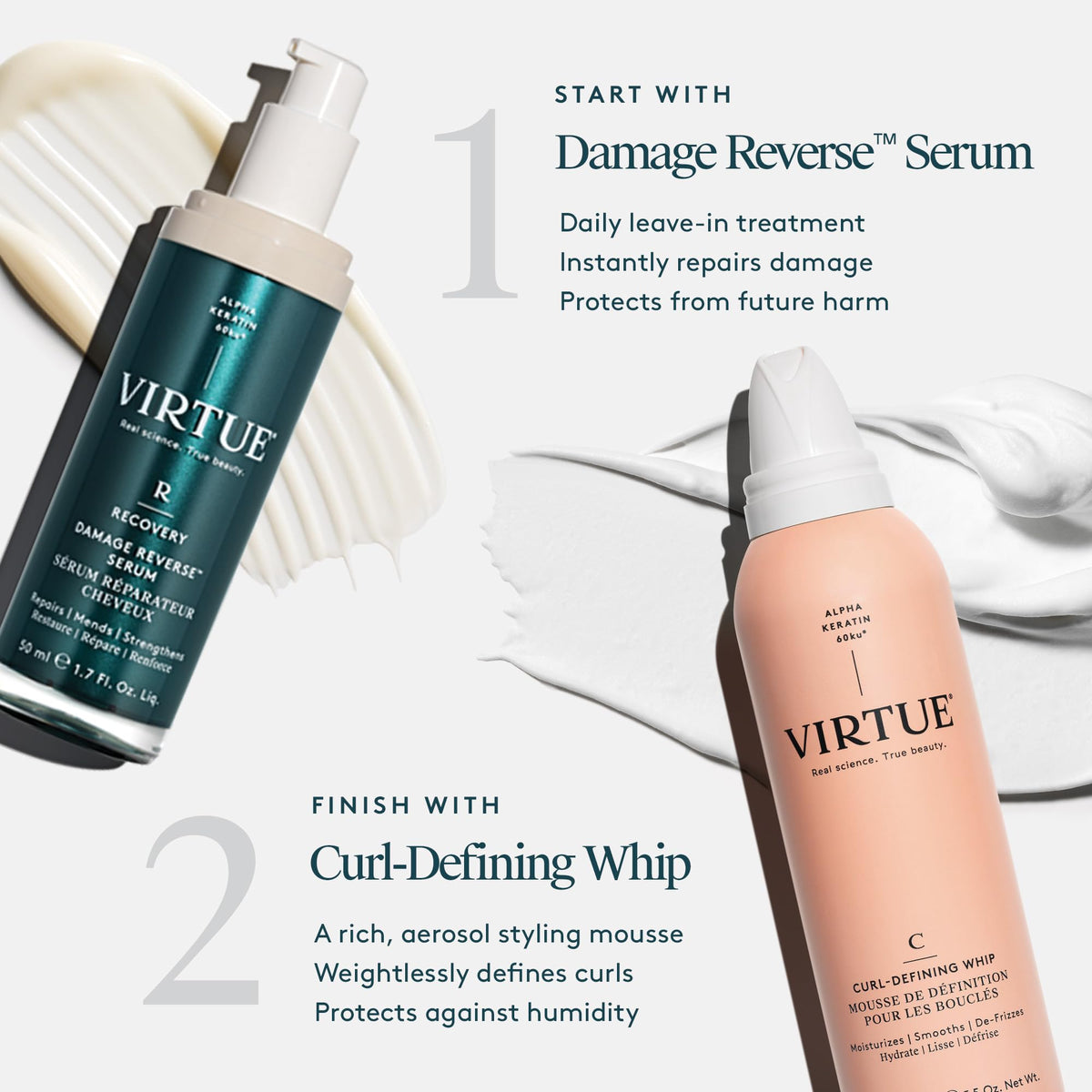 Virtue Curl Defining Whip creamy texture signals lightweight hydration.