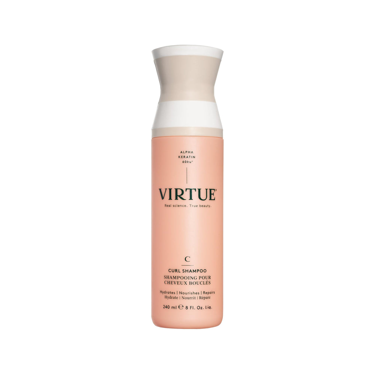 VIRTUE Curl Shampoo foam-lather highlights creamy cleansing and curl hydration.