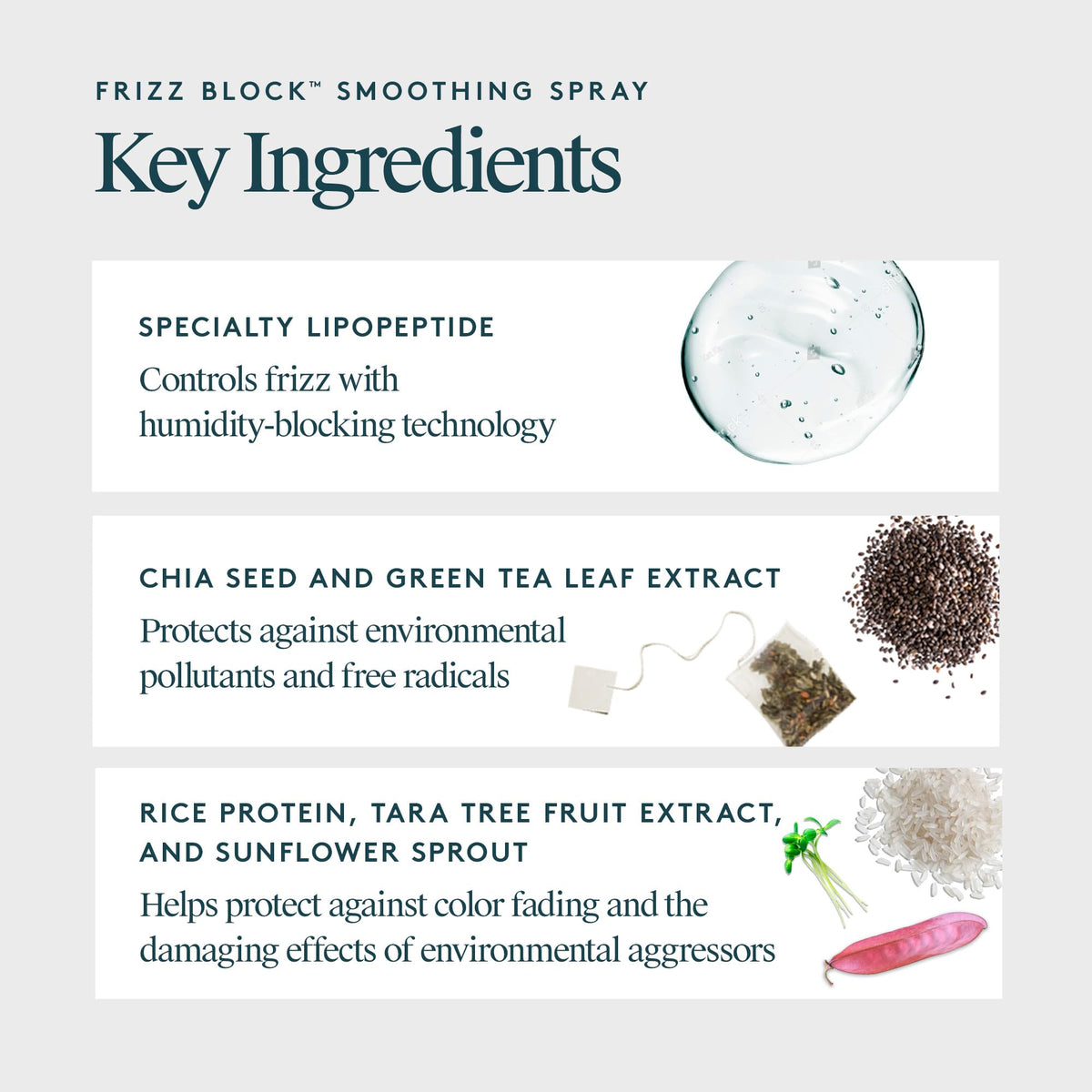 VIRTUE Frizz Block bottle close-up highlights heat protection up to 450°F.