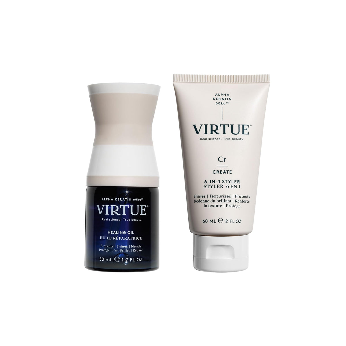 VIRTUE Healing Hair Oil bottle pour for smoother, shinier hair.