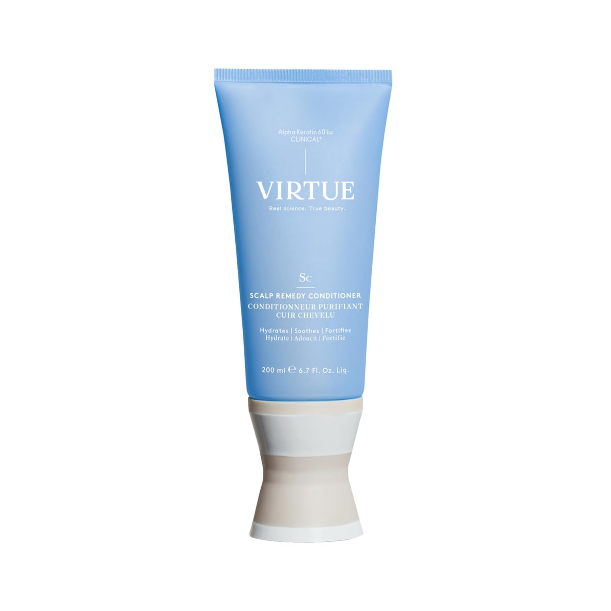 VIRTUE Scalp Remedy Conditioner bottle front highlights fragrance-free formula for balanced scalp health.