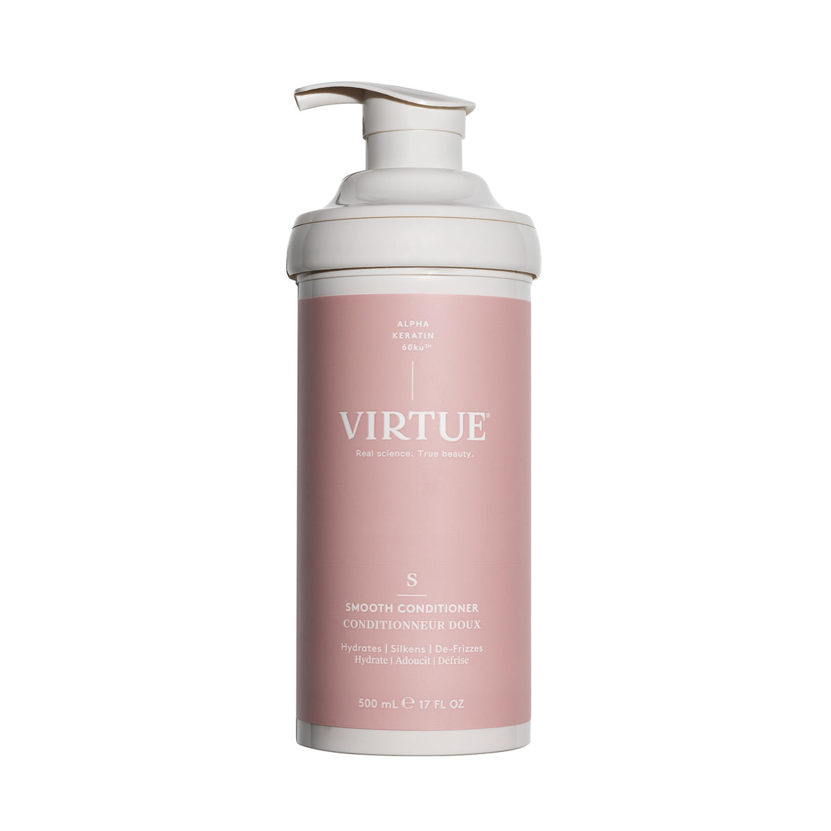 Virtue Smooth Conditioner bottle highlighting frizz-control formula for smoother hair.