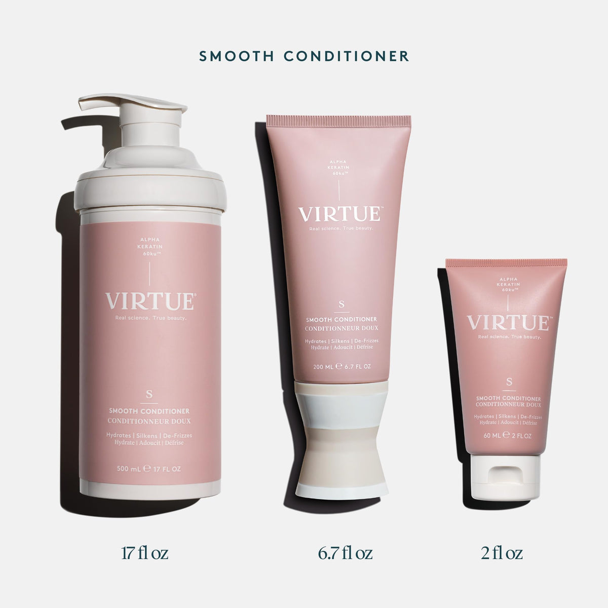 Virtue Smooth Conditioner color-safe claim communicates compatibility with color-treated hair.