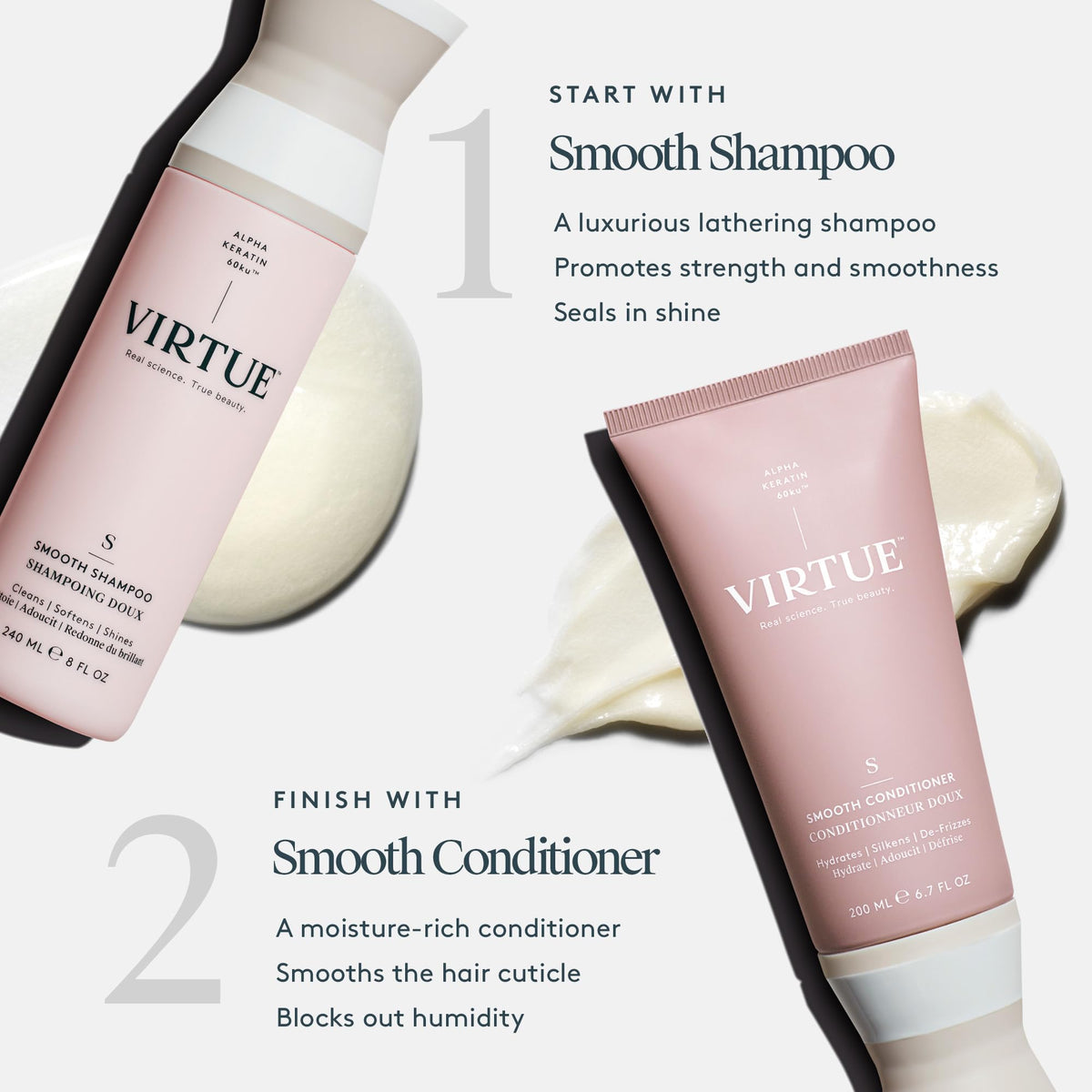 Virtue Smooth Conditioner fragrance blend with lavender and mint for refreshing scent.