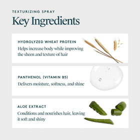 VIRTUE Texturizing Spray on hair finish highlights natural shine and defined texture.
