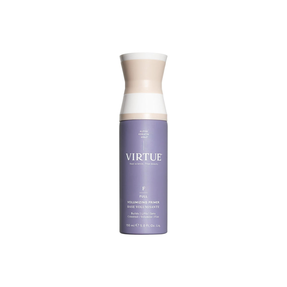 Virtue Volumizing Hair Primer Spray bottle ready for styling, lightweight root boost.