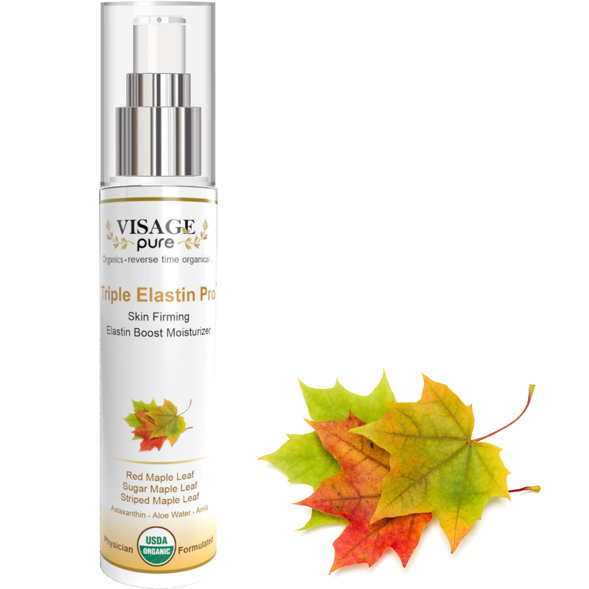 Visage Pure Triple Elastin Pro cream jar with rich texture for firming support.