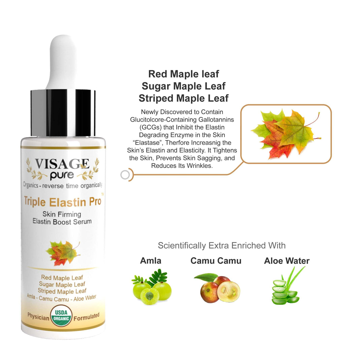 Visage Pure serum pump application shot shows easy, quick absorption and elasticity support.