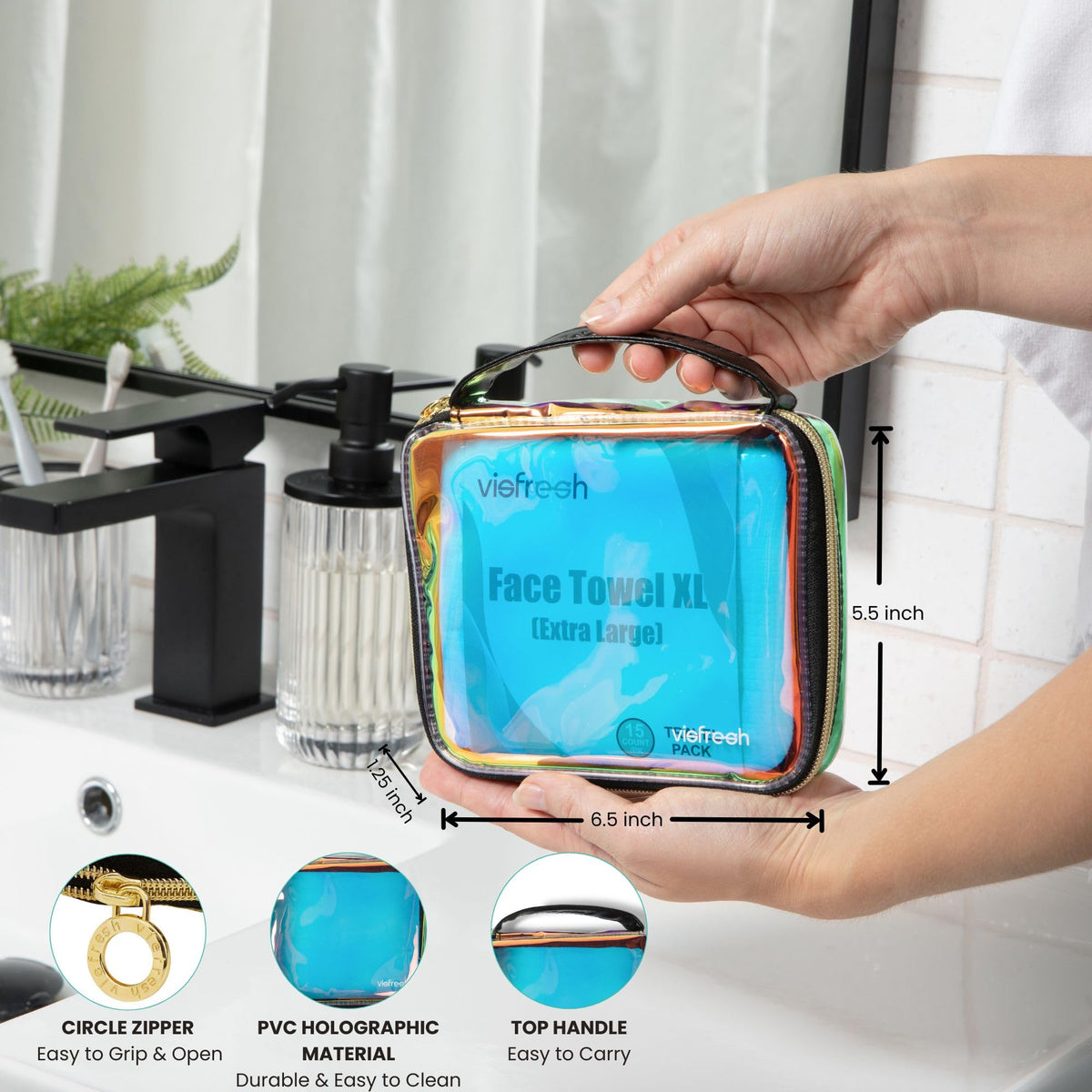 Visfresh refillable case keeps towels dry and organized.