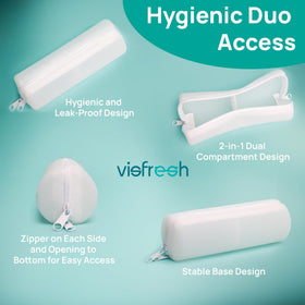 Visfresh generous capacity case holds cotton pads and qtips together.