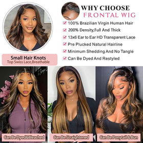 Visheart brown balayage hair wig 1B/30 highlights vibrant color with soft wave texture