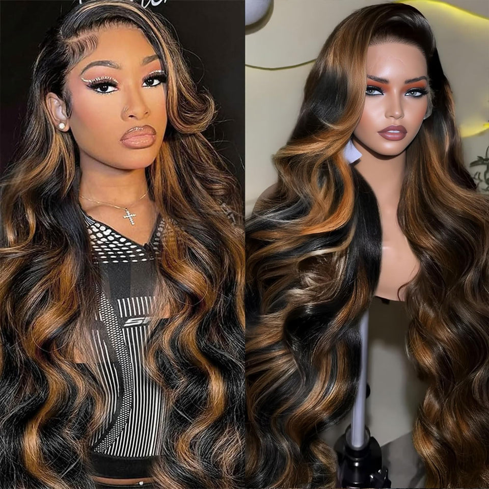 Visheart highlight ombre lace front wig with body wave shows natural parting and effortless styling
