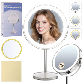 VisionSphere 9-inch magnifying mirror shows 1x full-face view for quick, confident makeup checks
