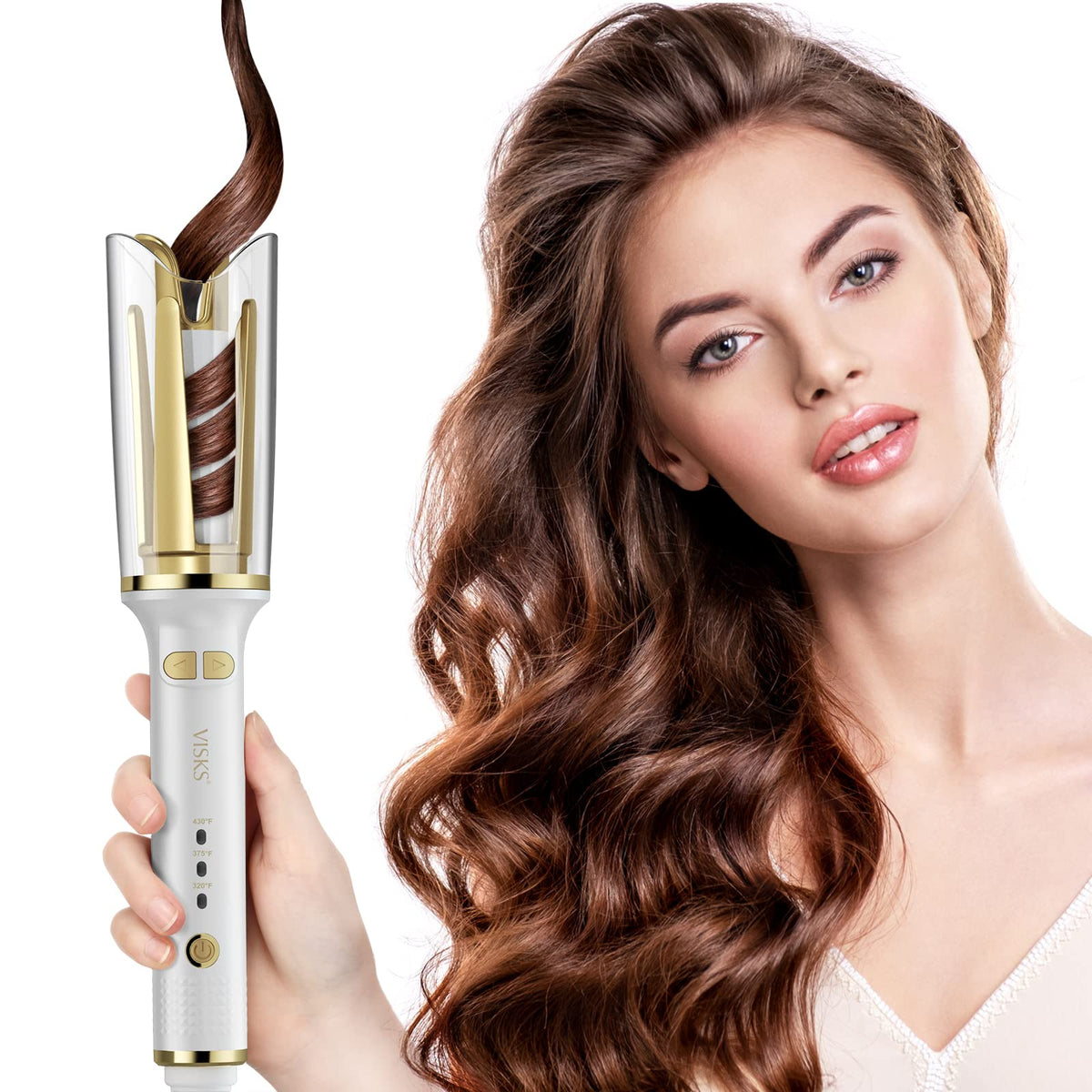 VISKS anti-tangle rotating curling iron with 1-inch barrel for effortless curls.