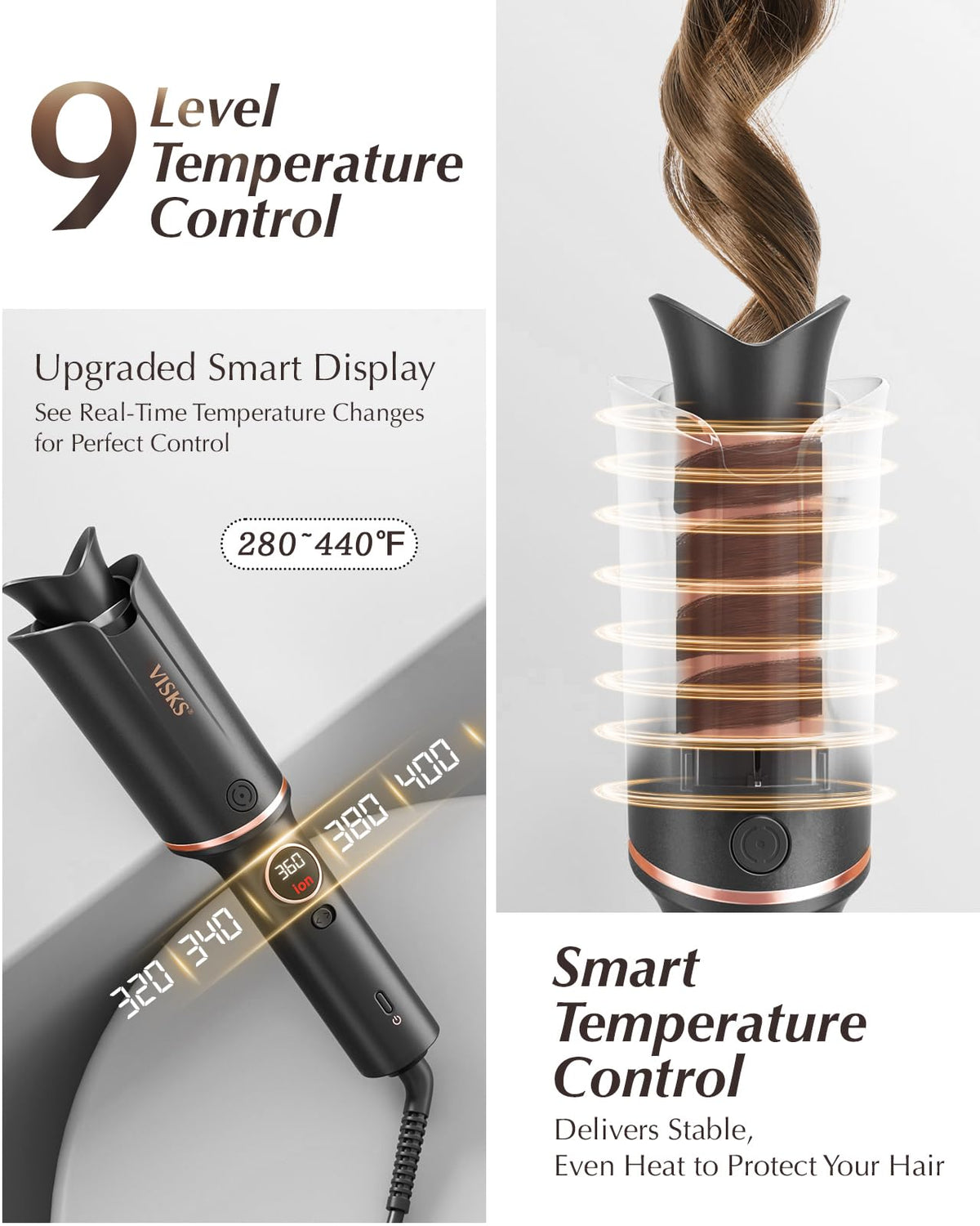 VISKS V668 Pro two-way rotation creates inward or outward curls.