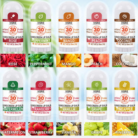 Bulk pack of VISRIE lip balms in travel-friendly 40-count display.