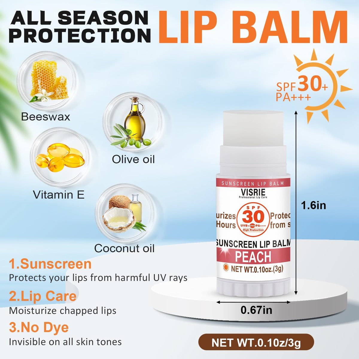Assorted VISRIE lip balms with 10 flavors presented together.