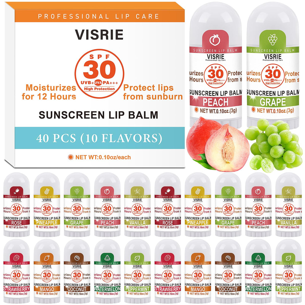 VISRIE SPF 30 mini lip balm front view for sun protection on the go.