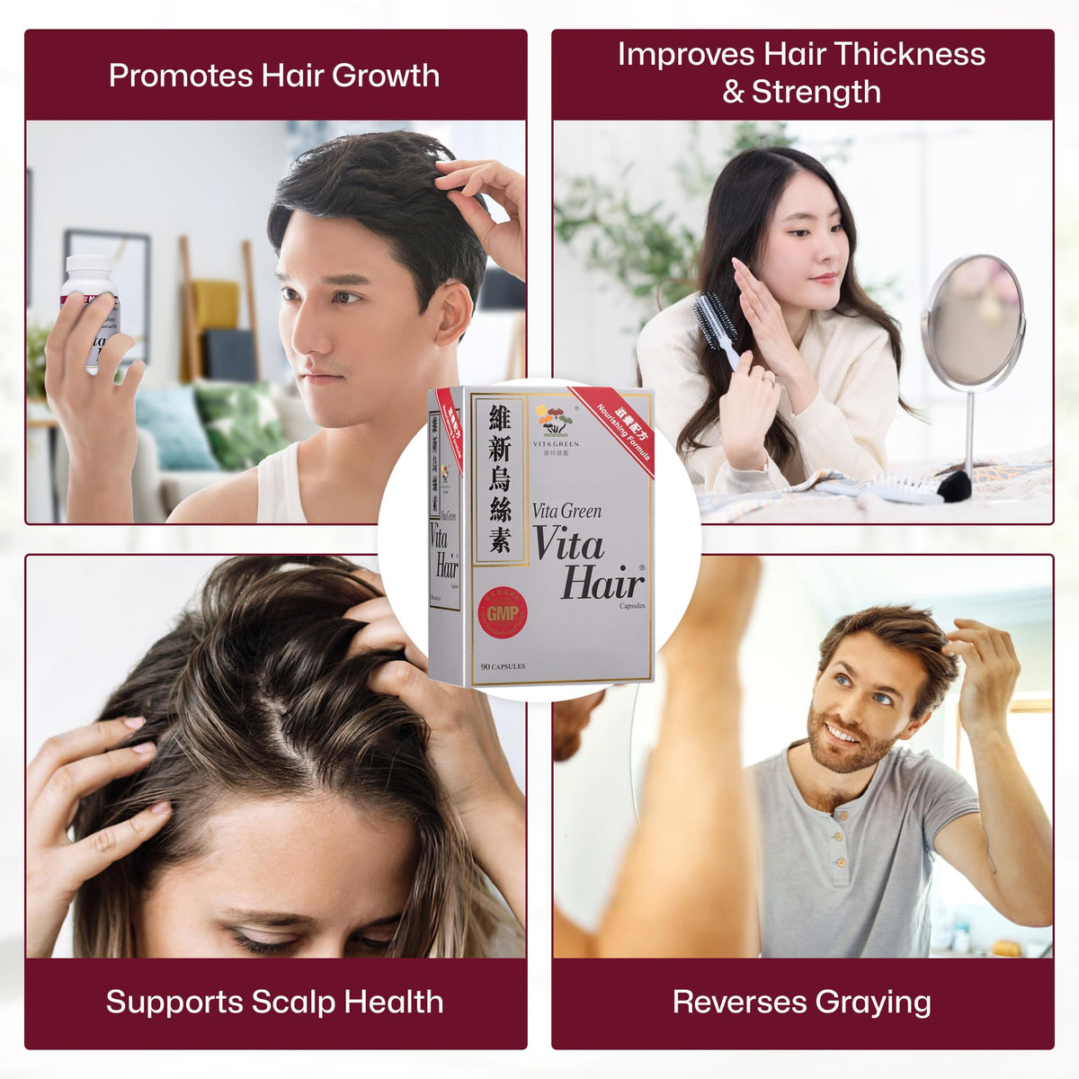 Vita Green scalp nourishment blend illustrating a refreshed scalp and follicle vitality.