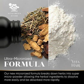 Vita Hair capsules closeup highlights easy-to-swallow daily capsules.