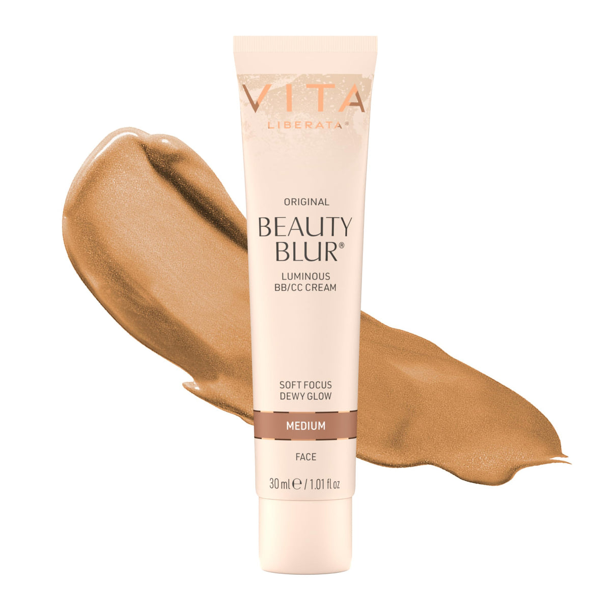 Vita Liberata Beauty Blur Face Medium bottle showing glow and transfer-resistance