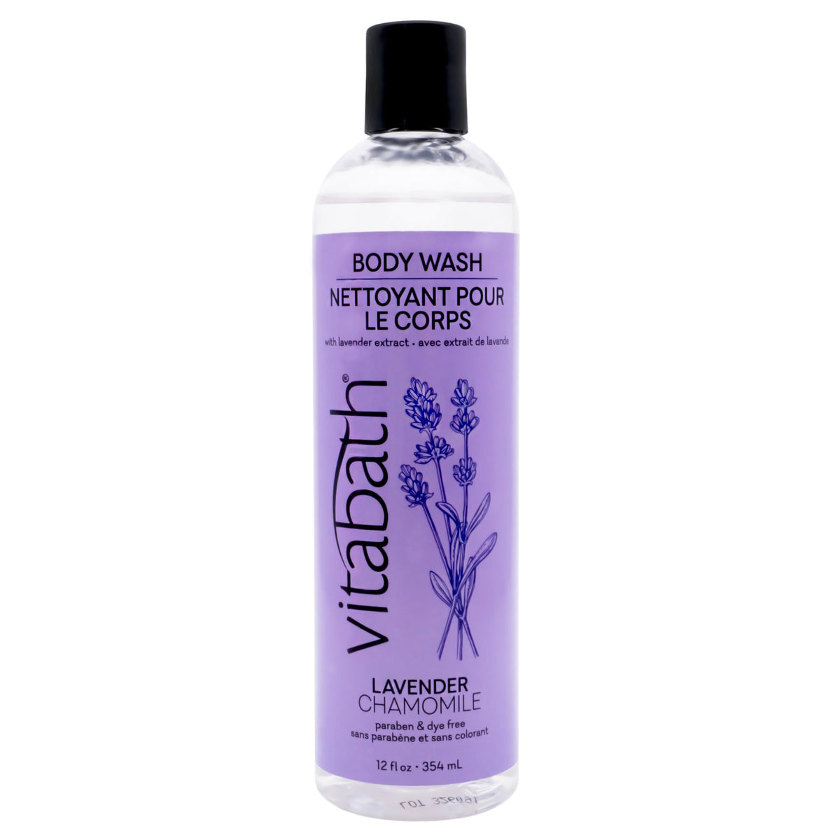 Vitabath Lavender & Chamomile body wash bottle pours for a calming cleanse.