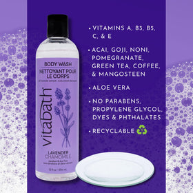 Vitabath Lavender & Chamomile bottle with pump for easy daily use.