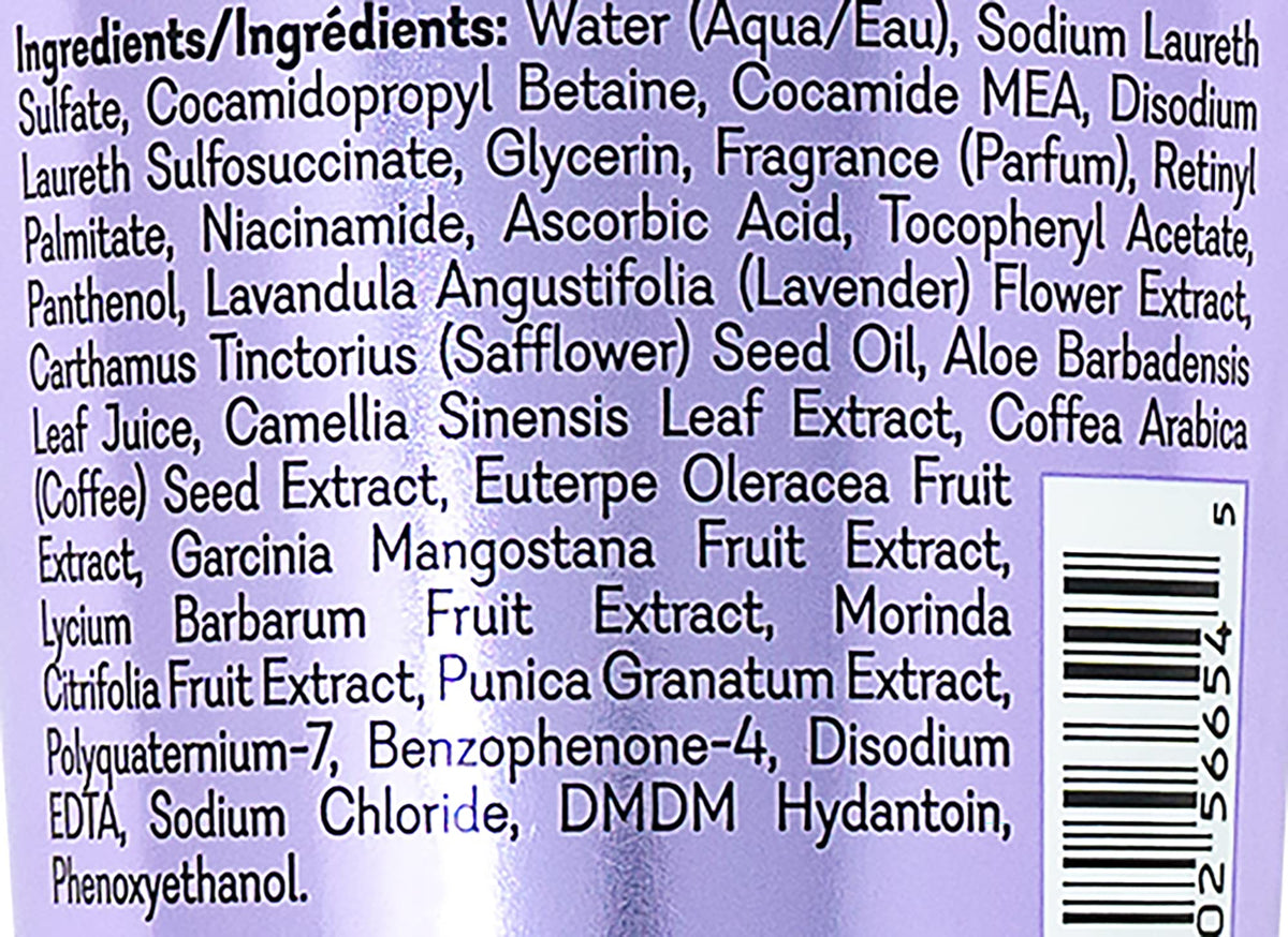 Vitabath Lavender & Chamomile ingredients blend poster highlighting natural elements.