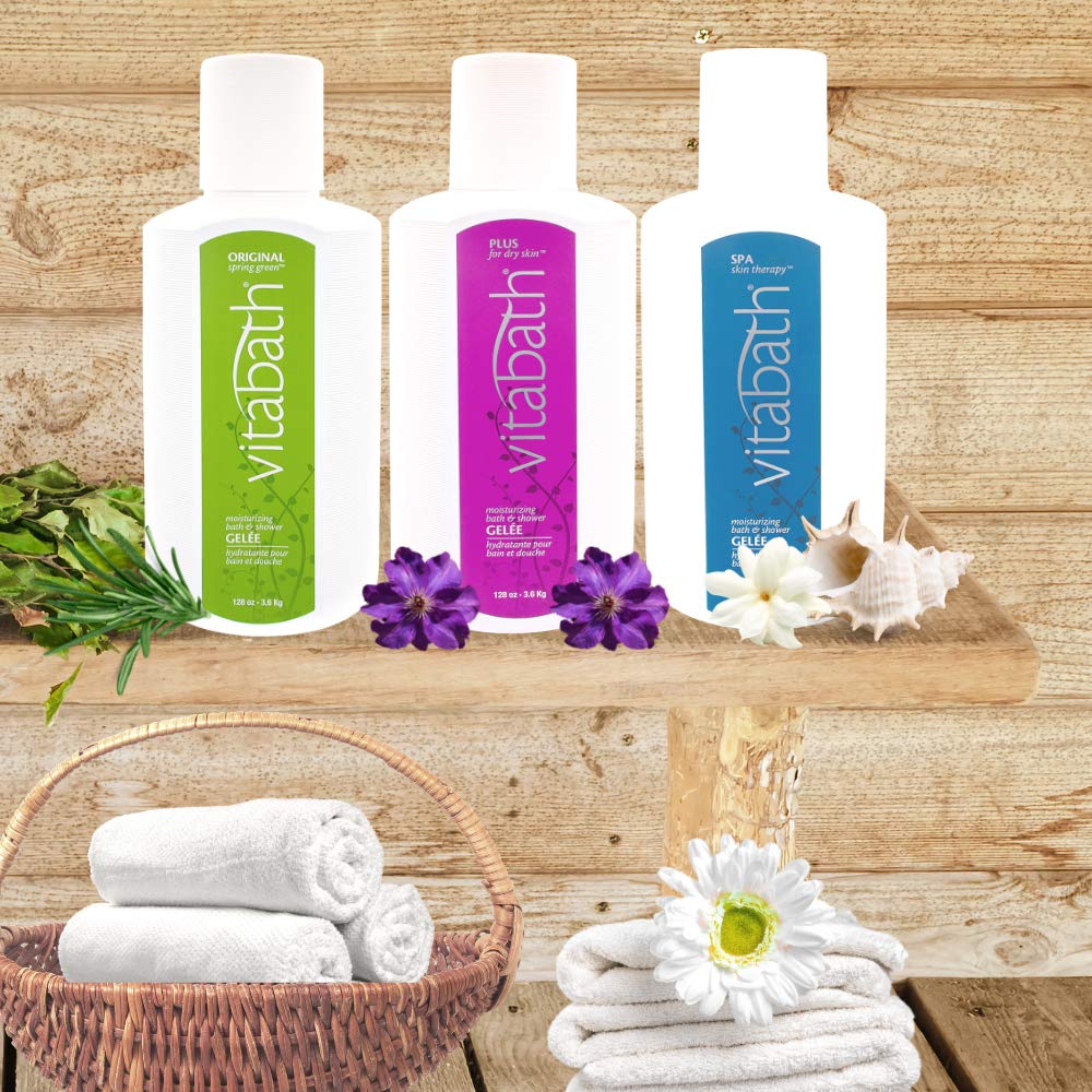 Vitabath Original Spring Green bottle on bathroom shelf signals spa-worthy routine.