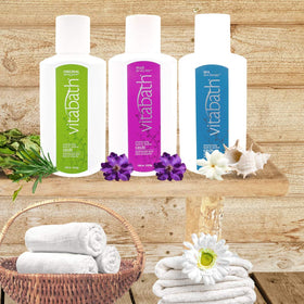 Vitabath Original Spring Green bottle on bathroom shelf signals spa-worthy routine.