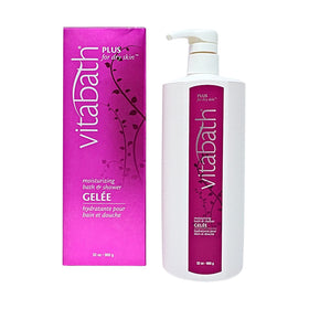 Vitabath Plus bottle pours a hydrating cleanse for dry skin.