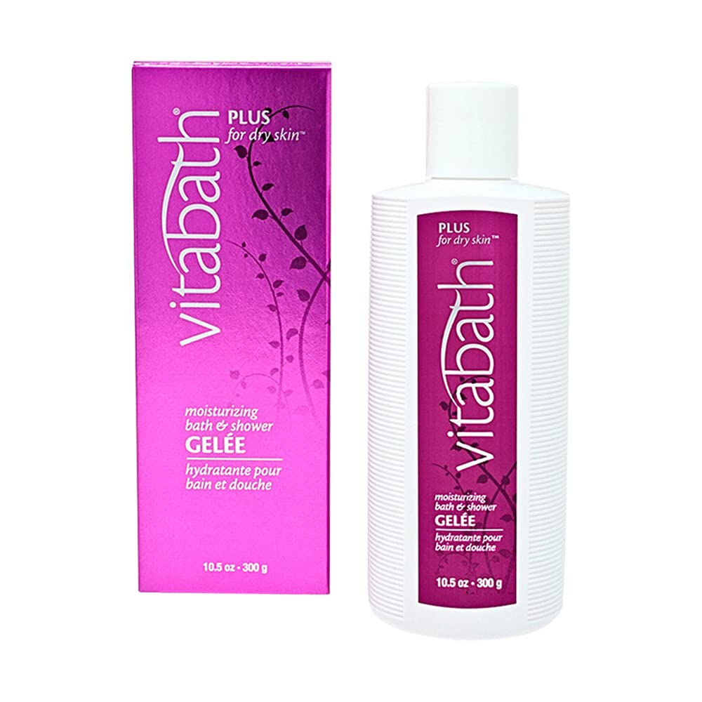 Vitabath Plus Dry Skin Gelee pump bottle delivering hydrating bath gel.