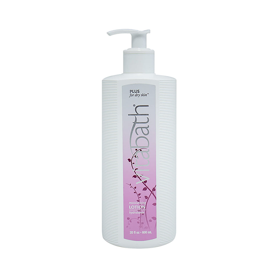 Vitabath Plus dry skin lotion bottle showing a deeply hydrating formula for daily use.