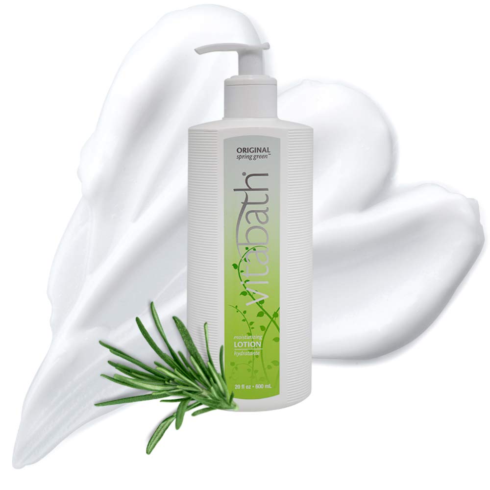 Vitabath Spring Green lotion applied to forearm for silky skin.