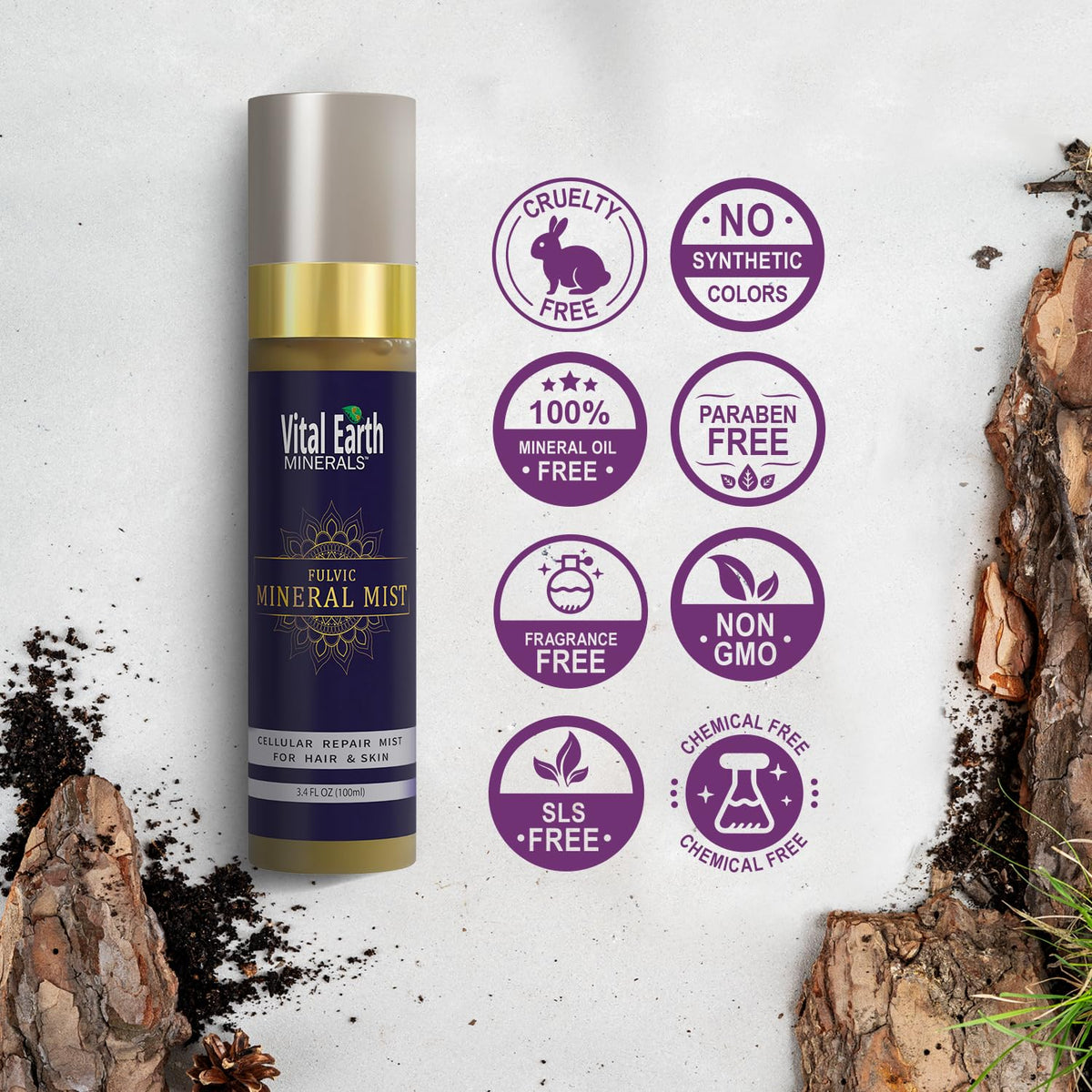 Vital Earth Minerals travel-sized mist keeps skin hydrated anywhere.