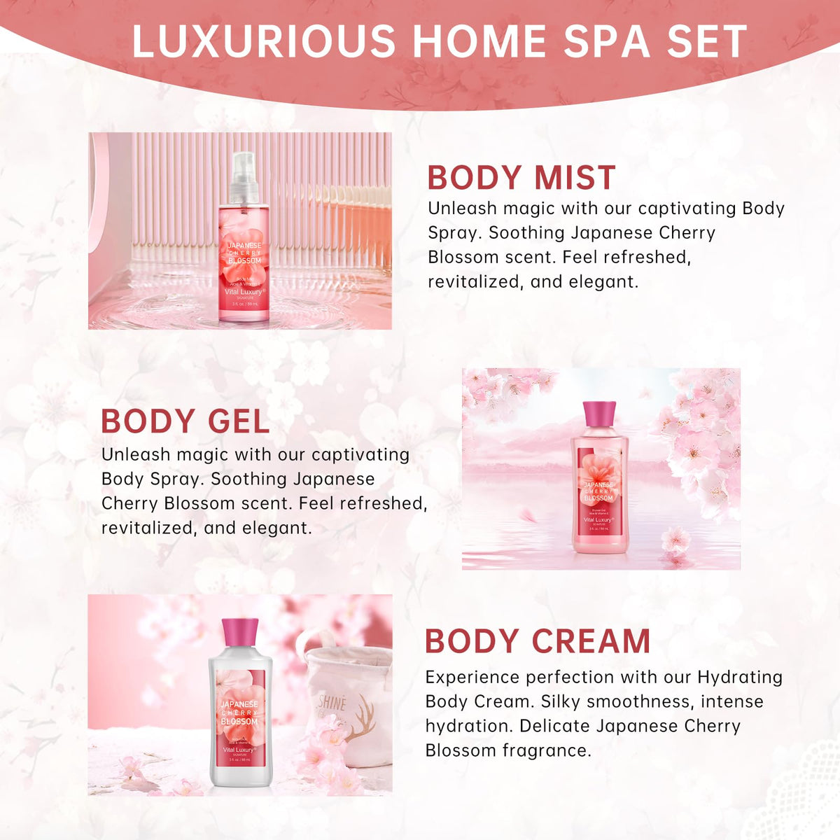 Vital Luxury fragrance mist bottle with long-lasting floral scent for fresh wear.