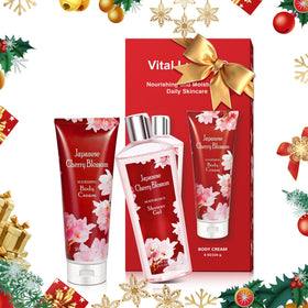 Vital Luxury Japanese Cherry Blossom Body Cream tube delivering quick-absorbing hydration after shower