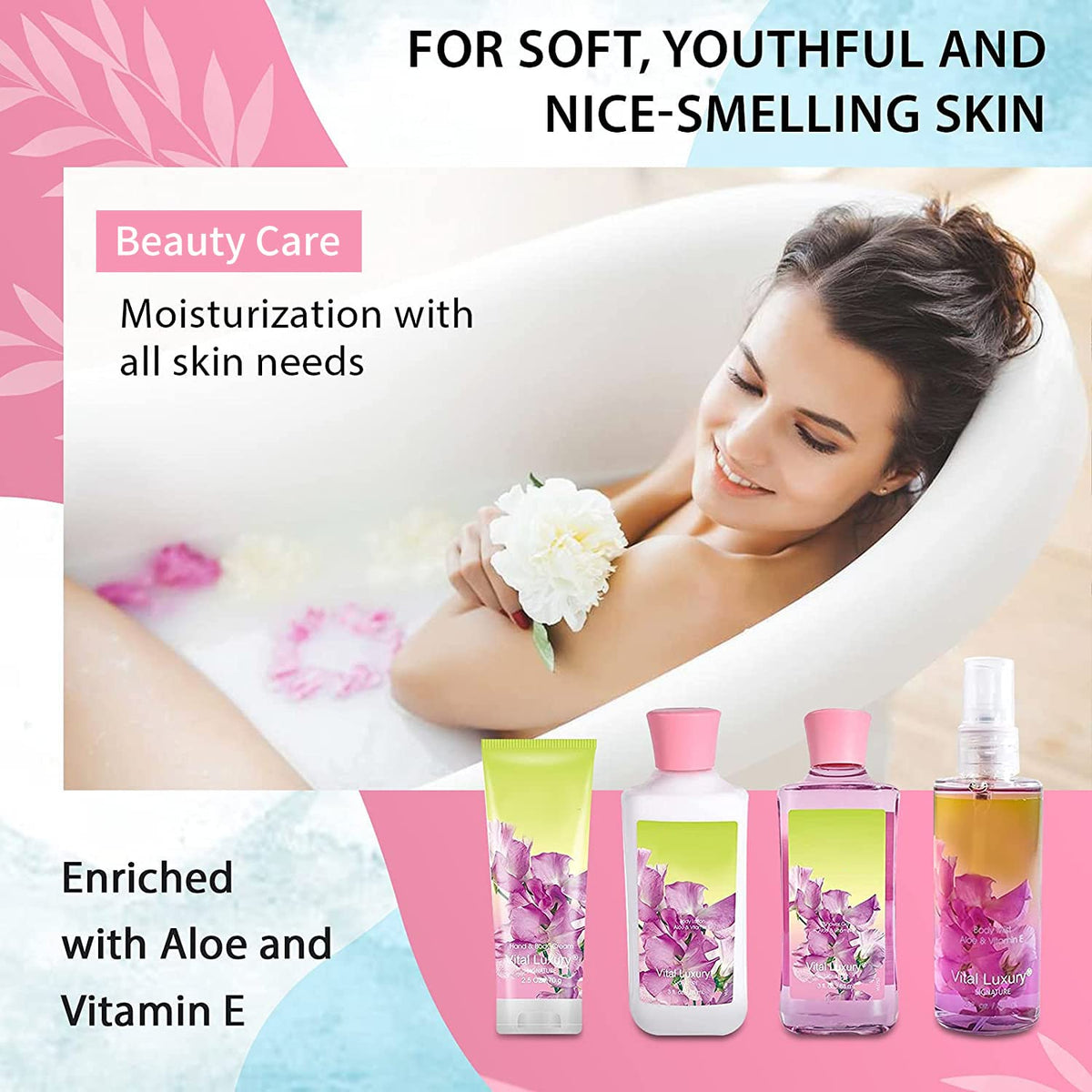 Vital Luxury Sweet Pea body cream jar locks in moisture for silky skin