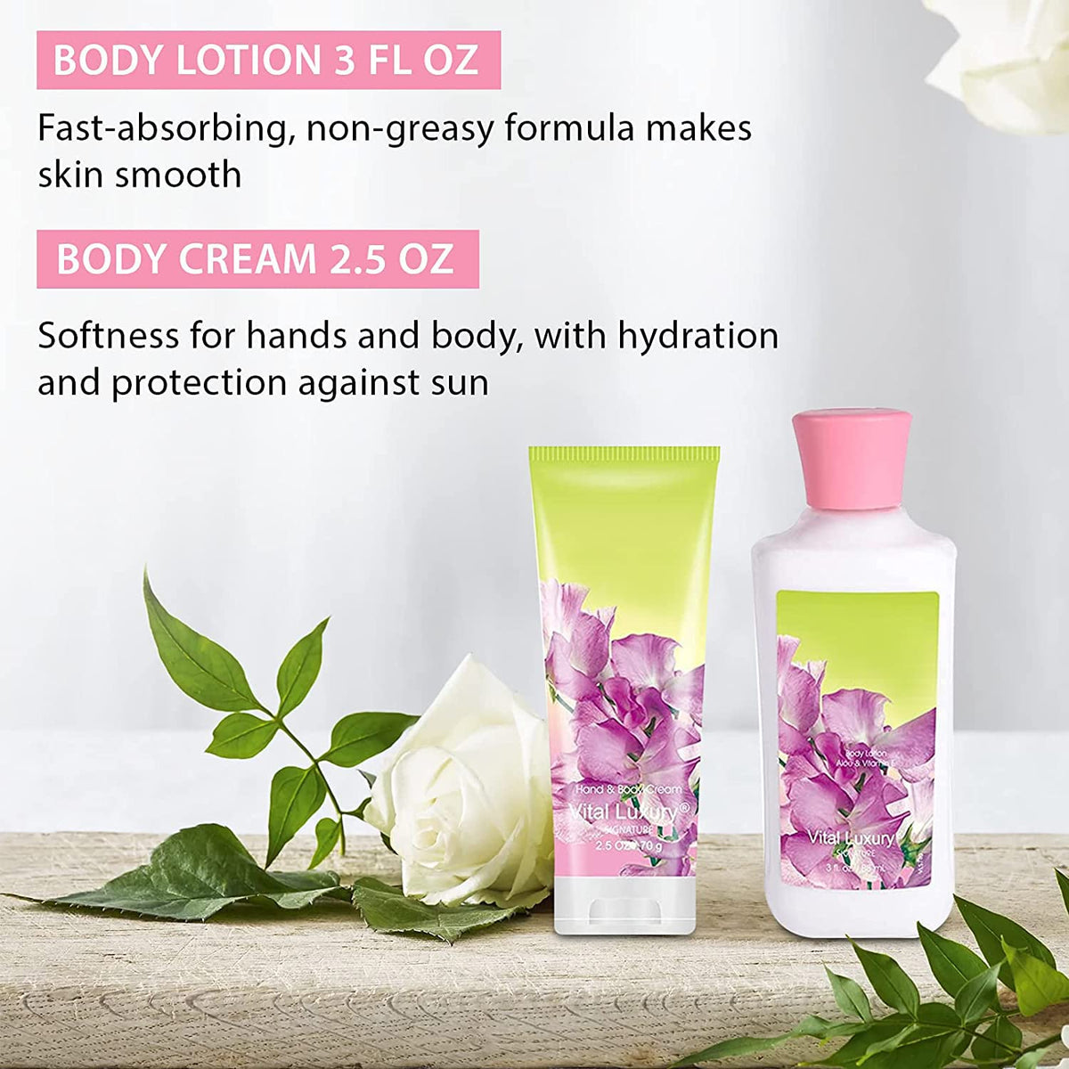 Vital Luxury Sweet Pea fragrance mist bottle provides a light scent